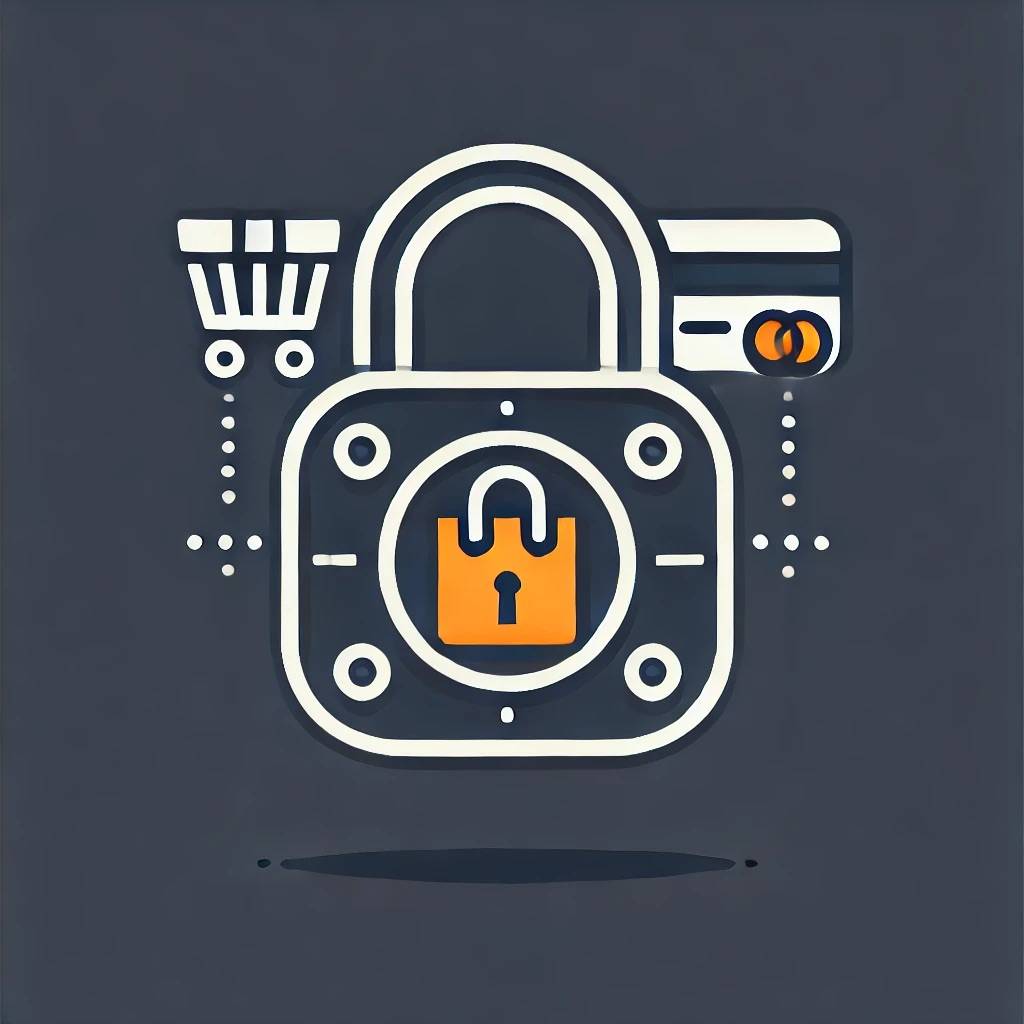 cart and credit card connected by lock for security