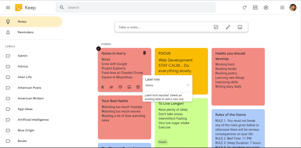 Google Keep Boardview